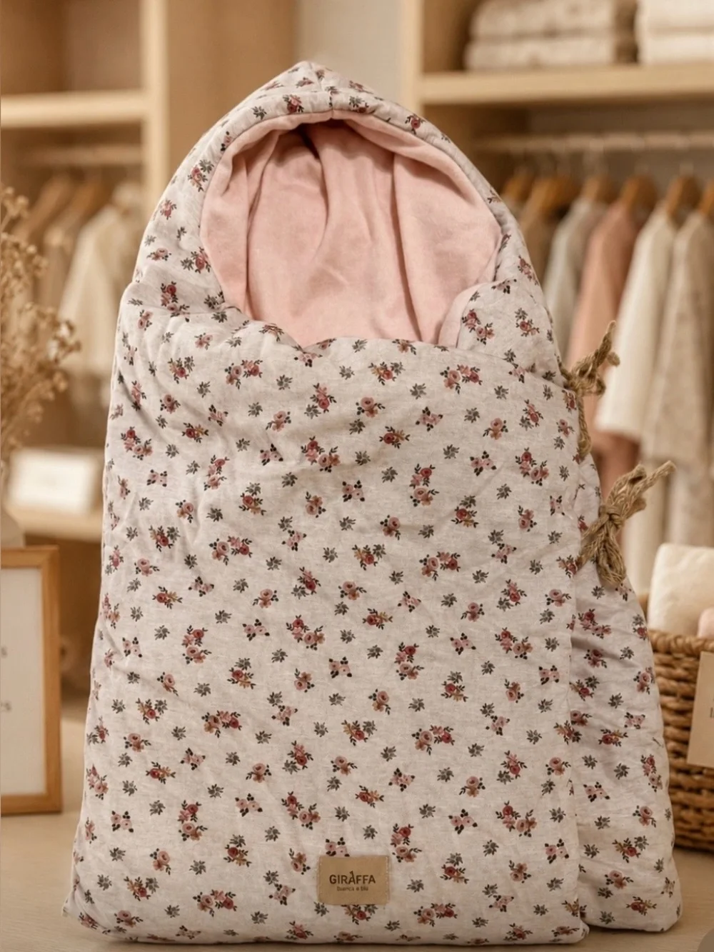 Floral Hooded Baby Sleeping Bag in Pink